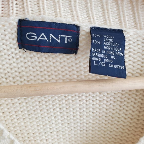 Vintage Gant Cream Knit V-Neck Sweater Size L - Picture 6 of 8